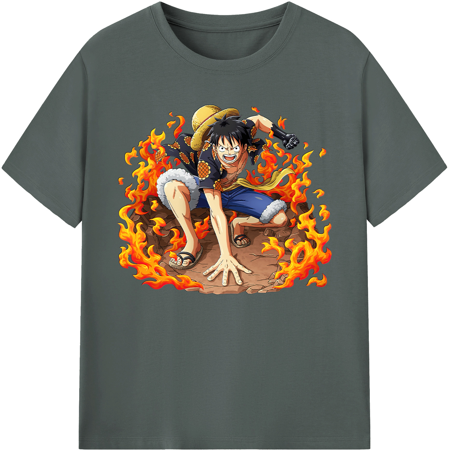 ワンピース モンキー・D・ルフィ ONE PIECE Monkey D. Luffy 綿100％ メンズ半袖Tシャツ｜肌触りやわらか＆通気性